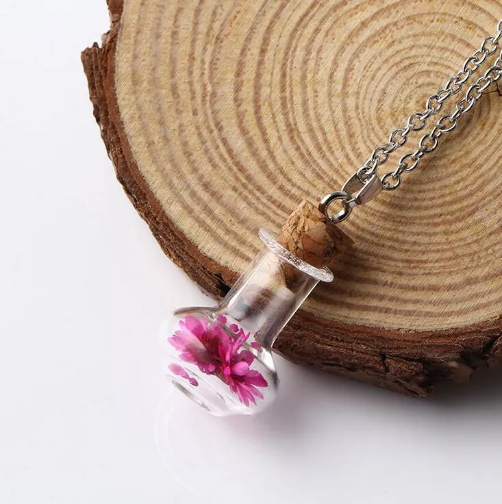 Explosioner Listade Vase Torked Flower Necklace Pendant Series Women's Drift Bottle Wish Bottle WFN295 With Chain Mycket