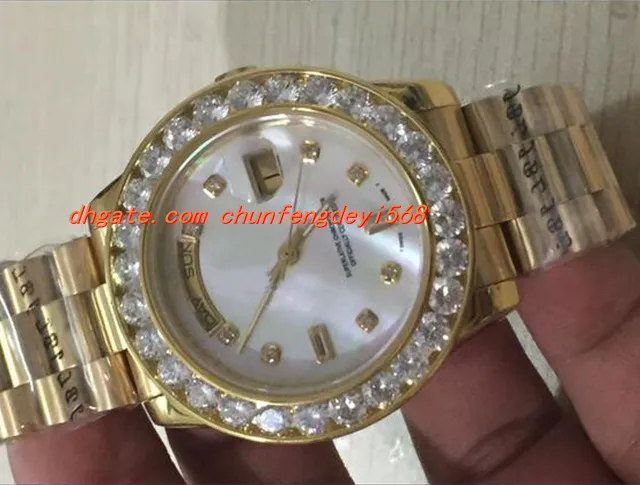 Relógios de luxo de Alta Qualidade dos homens 36mm 18 K Ouro Branco MOP Diamond Dial Bezel 2Y Automático Mens Watch relógio de Pulso