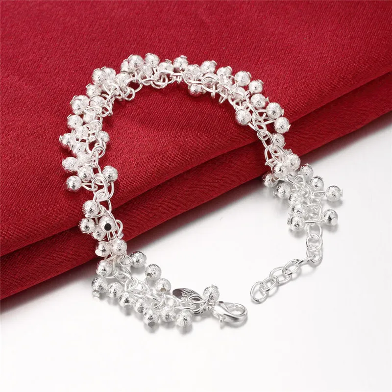 925 Silver Grape Bead Armband Mode Girl Smycken Högkvalitativ 8 tums Gratis frakt 10st
