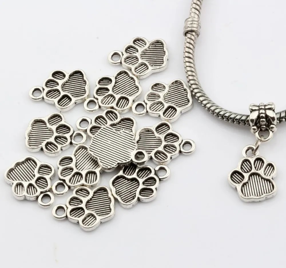 Paw Print Alloy charm Pendants Antique silver Fashion Jewelry DIY Fit Bracelets Necklace 12*15mm