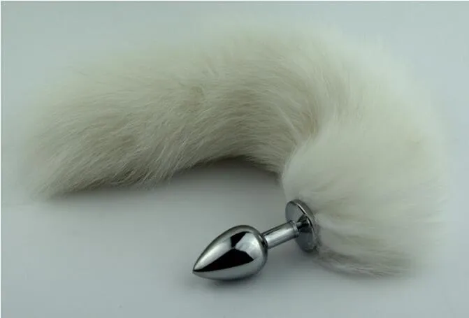 Senaste sexiga rostfritt stål Analplugg med Real Fox Tail Bead Anus Plug Vuxen BDSM Produkt Sex Toy Size S M L3778198