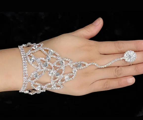Bridal Finger Ring Hand Bracelets Wedding Women Jewelry Rhinestone
