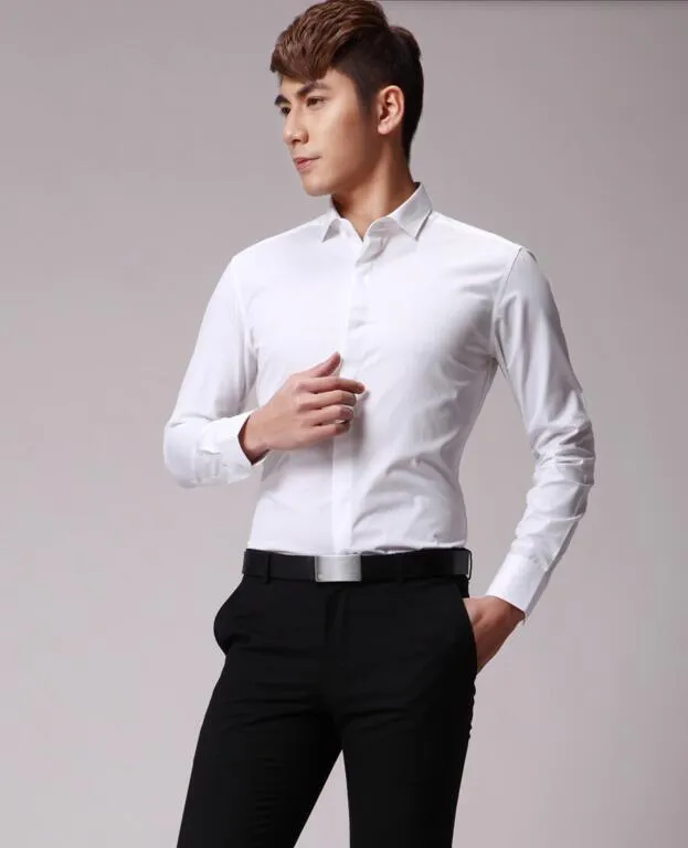 Camisa masculina feita sob encomenda, camisa de casamento do noivo, alta qualidade, branca, confortável, formal, camisa de negócios, manga longa 271t