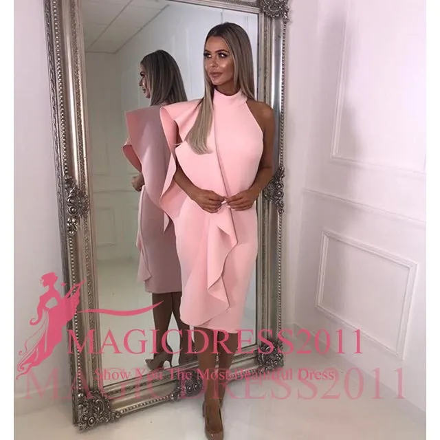 Castle Simply Elegant Cocktail Dresses Sheath High Collar Juliet Knee Length Cascading Ruffles High Neck Celebrity Dresses 2019 From Magicdress2011 95.88 DHgate.Com