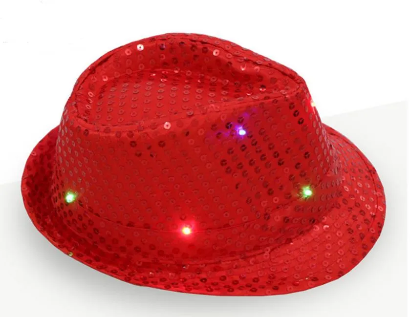 LED Jazz Hats Flashing Light Up Led Fedora Trilby Sequins Caps Fancy Dress Dance Party Hats Unisex Hip Hop Lamp Luminous Hat