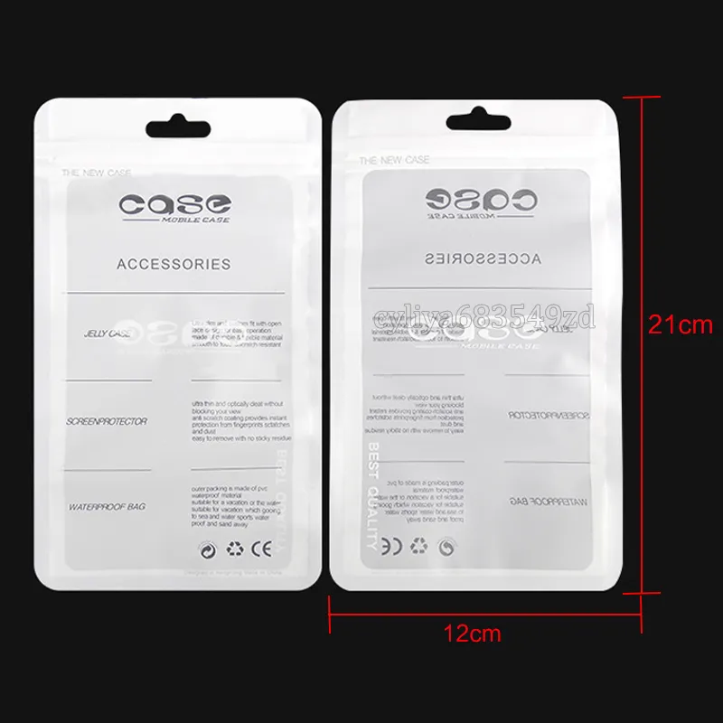 12 * 21 cm Biały Zamek ZIP Akcesoria Telefon komórkowy Case Słuchawki Zakupy Torba Opp PP PVC Poly Plastic Packaging Torba