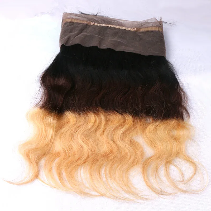 9A Peruvian Hair 1B427 Honey Blonde Ombre 360 Band Lace Frontal Body Wave Full Lace Frontal Pre Plucked 360 Lace Closure5802182