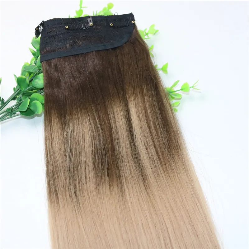 Ombre Ash Blonde With Warm Highlights Dark Brown Root One Piece Clip In Human Hair Extensions 5Clips Piece Brazilian Virgin Ha1109988