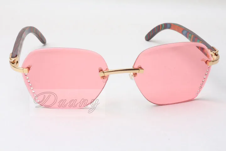 Gafas de sol sin fin con diamantes calientes 8200728 Gafas de sol de moda de alta calidad Gafas de madera de color pavo real Tamaño: 58-18-135 mm