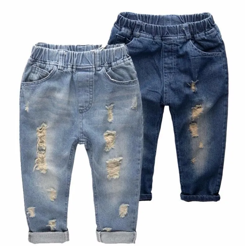 Insches enfants déchiré denim jeans pantalons shorts de mode denim enfants vêtements bébé garçons filles jeans pour enfants marqueur mince pantalon décontracté