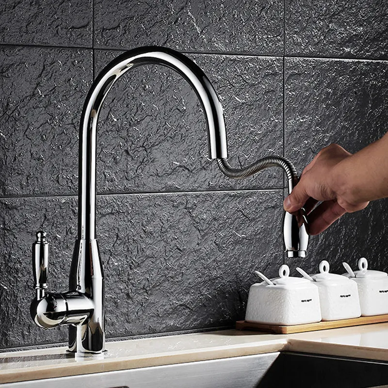 Luxurious Polished Chrome Graff Kitchen Faucets With Pull Out Sink