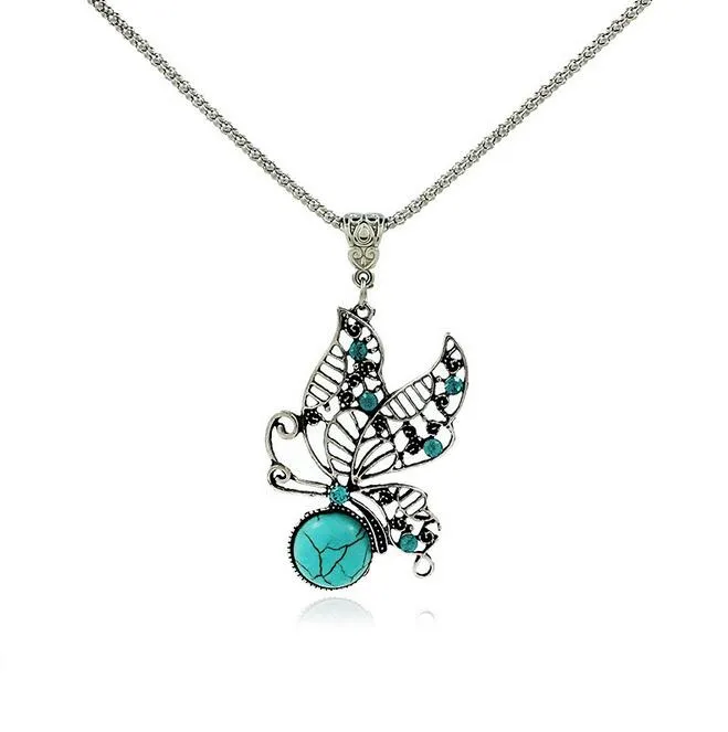 Good A++ Fashion jewelry personalized turquoise handmade hollow petals bracelet long necklace WFN421 with chain a 
