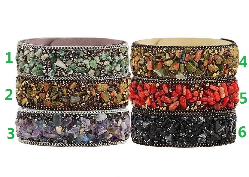 Hot Sales Hoge kwaliteit Gravel Bracelet Natural Crystal Bangle Multicolor Stone Leather Bracelet Paris Fashion Model Show sieraden