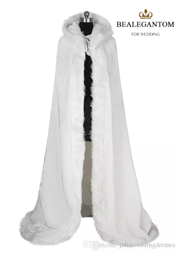 2018 White Bridal Wraps Jacket 겨울 모피 여성 자켓 신부 바닥 길이 망토 긴 파티 웨딩 코트