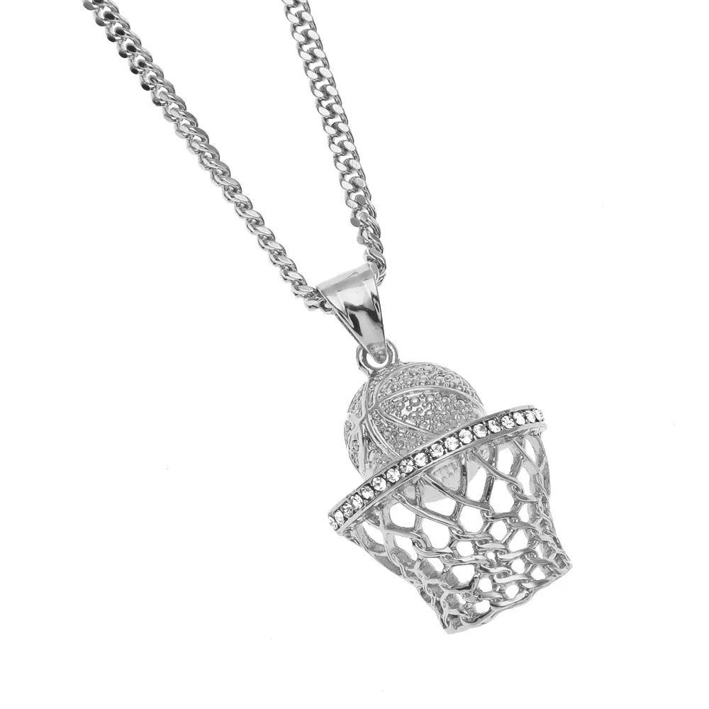 Mode Vintage argent panier jante cerceau tirer balle supports de Basket-Ball pendentif à breloque collier strass hommes femmes cadeau 4531707