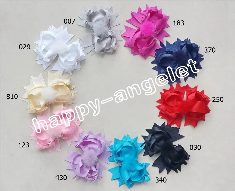 10pcs Boutique dame fille 4.5 "tissu et fourrure pom pom cheveux arcs clips pompon chapeaux pompons cheveux élastiques accessoires épingles à cheveux GR107