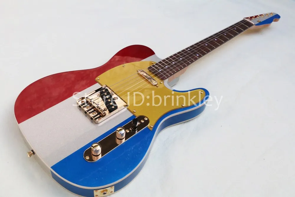 Nieuwe aankomst fabriek aangepaste fonkeling metalen gitaar 6 string gitaar drie-kleuren gitaar elektrische gratis verzending