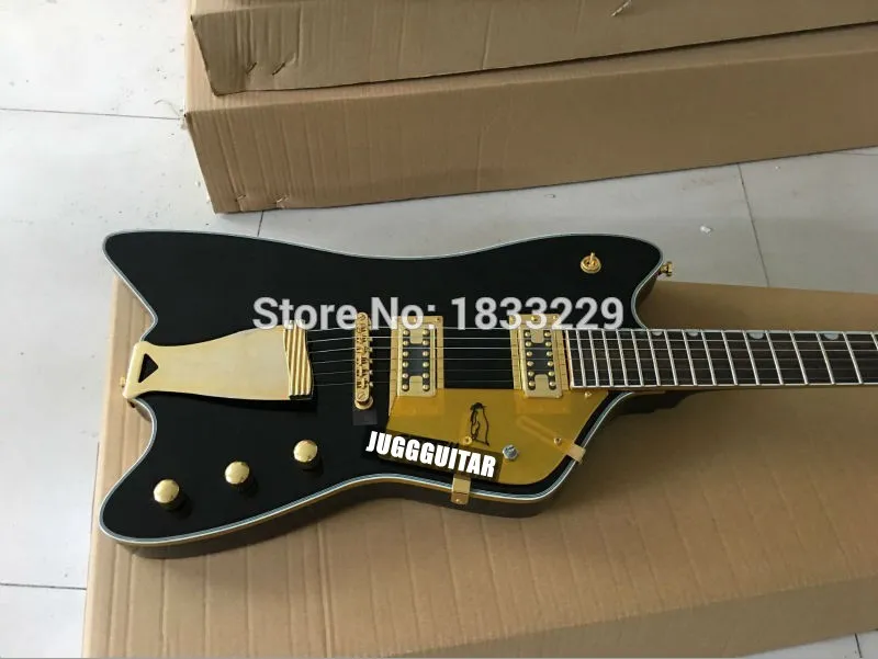 Personalizado Billy-Bo Jupiter Signature Black Electric Guitar Guitar Sparkle Body Boding Boding, Golden Hardware