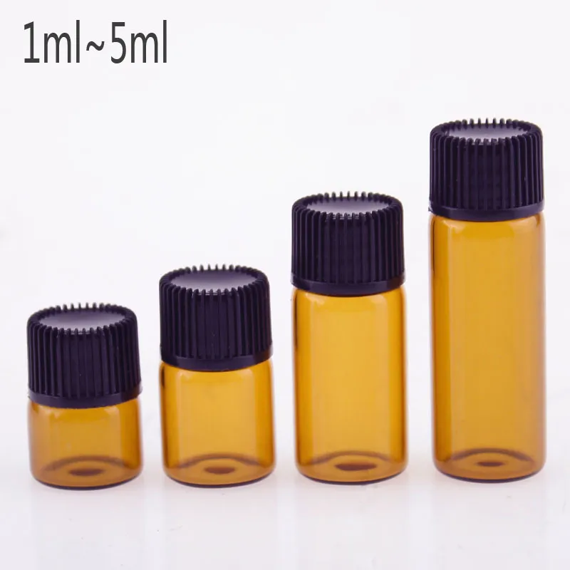 Heißer Verkauf 1 ml 2 ml 3 ml 5 ml Mini-Glasflasche für ätherische Öle mit Öffnungsreduzierstopfen, Schraubverschluss, kleine Probenfläschchen auf Lager