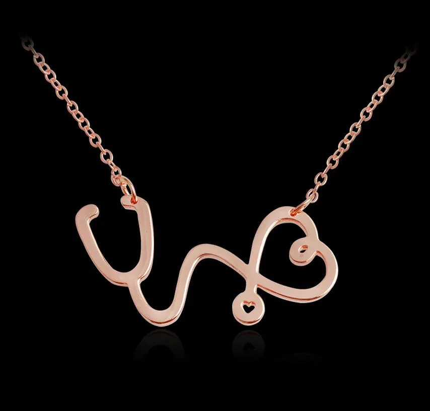 High quality New love stethoscope pendant personality men and women with good friends necklace WFN447 with chain a 