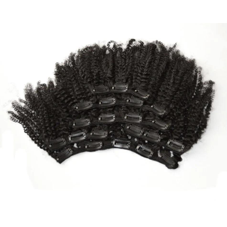 Extensões de cabelo encaracolado com grampo de 2 mm Virgin Mongolian Kinky Curly Extensões de cabelo humano 7 peças g-easy