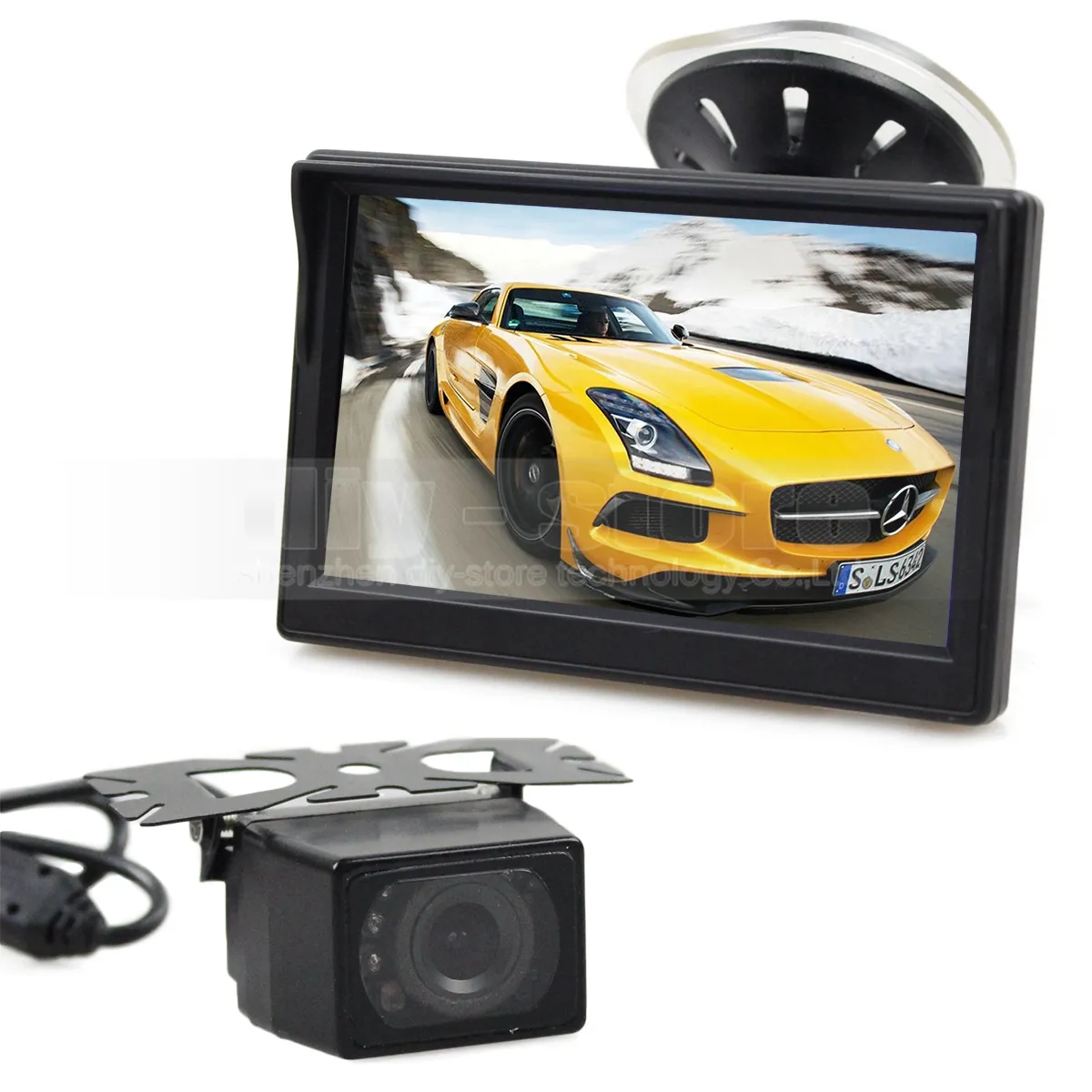 5INCH LCD-skärm Bakifrån Monitor Bilmonitor + IR Nattvision Backup HD-bilkamera + Gratis 5 meter Videokabel