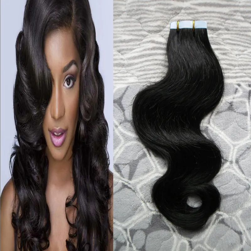 Natuurlijke kleur 100% Menselijke Remy Tape in Hair Extensions Body Wave 20 stks 50g Virgin Remy Haarhuid Weefsels US Tape Naadloos Haar