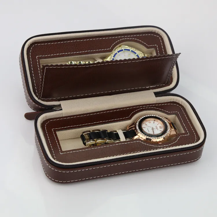  Rangement de luxe étui à fermeture éclair organisateur en cuir 2 pièces boîte de montre étui portefeuille conception étui de montre de stockage, boîtes d'emballage fournisseur personnalisé