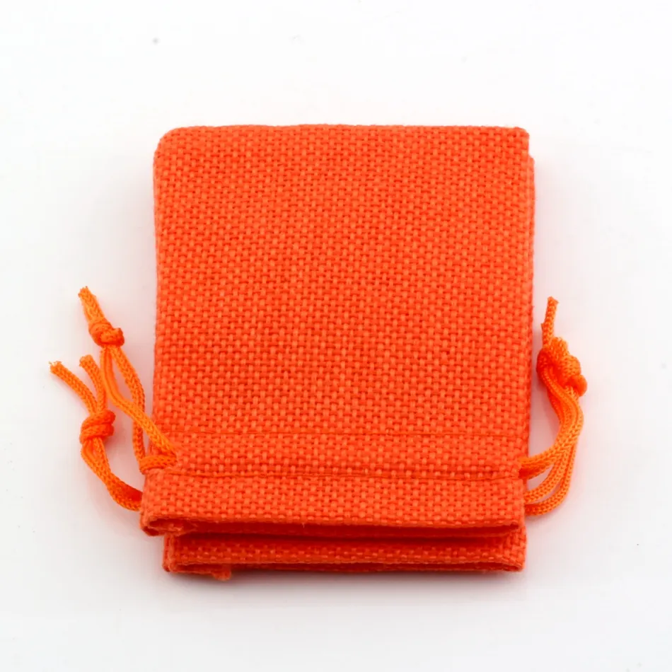 50st Linen Fabric DrawString Bags Candy Jewelry Gift Pouches Burrap Gift Jute Påsar 7x9cm / 10x14cm / 13x18cm / 15x20cm orange