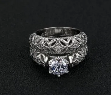Moda oco anel feminino de alta qualidade diamante 14k anel de ouro branco