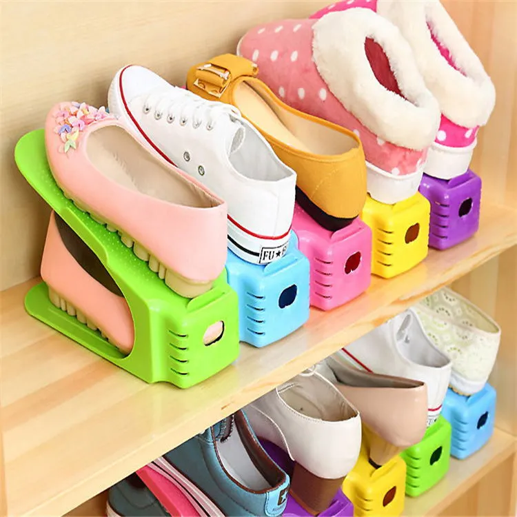 Plastic Shoes Rack Double Layer Integrated Shoe Holder Shelf Modern Style Shoe Storage Rack 25cm Lenght 8 Colors