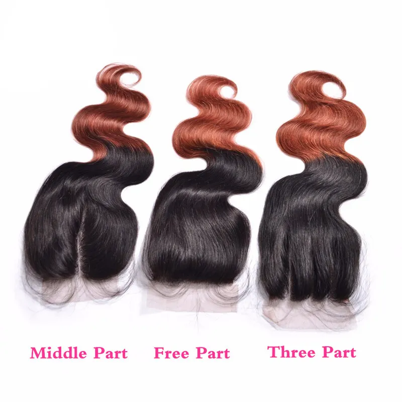 Couleur ombre 1B 33 Poules de cheveux humains avec fermeture en dentelle Root Dark Brown 3bundles avec fermeture pour la femme noire3424003