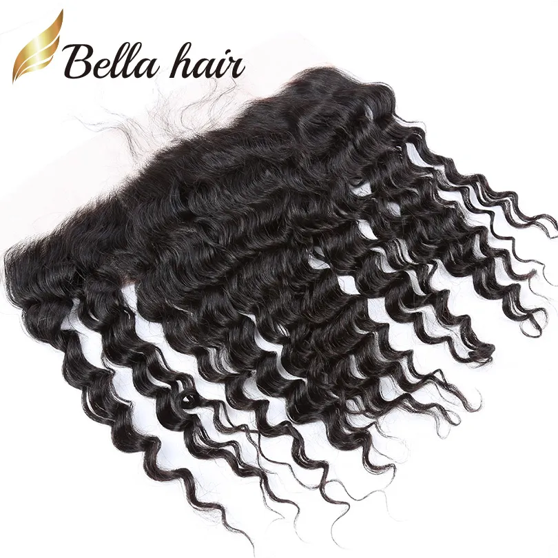 Sale Braziliaanse Diepe Golf 13x4 Oor tot Oor Kant Frontale Sluiting met Baby Haar Pre Geplukt Human Hair Extensions Bella Producten