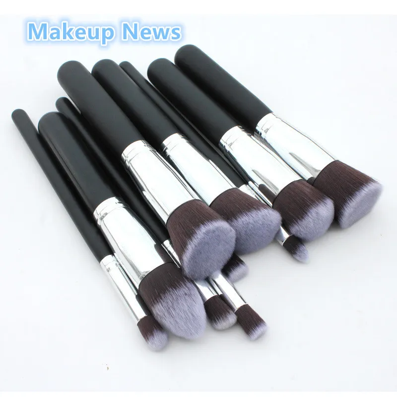Hot Sale -10 st / lot Professionell makeupborstar Silver Syntetisk Kabuki Makeup Brush Set Cosmetics Foundation Blending Blush Makeup Tool
