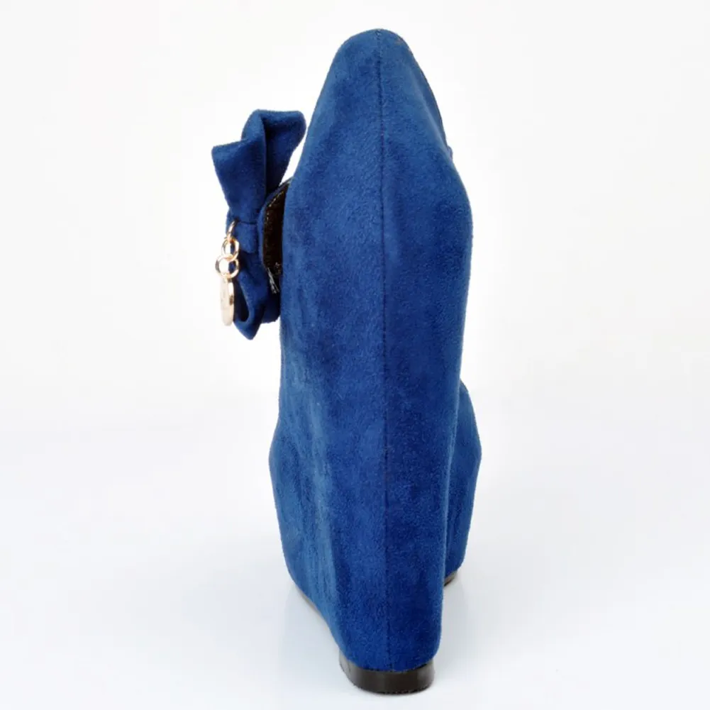 Zandina Womens Fashion 15cm Faux Suede Papillon Zeppa Tacco alto Décolleté Décolleté Blu XD189