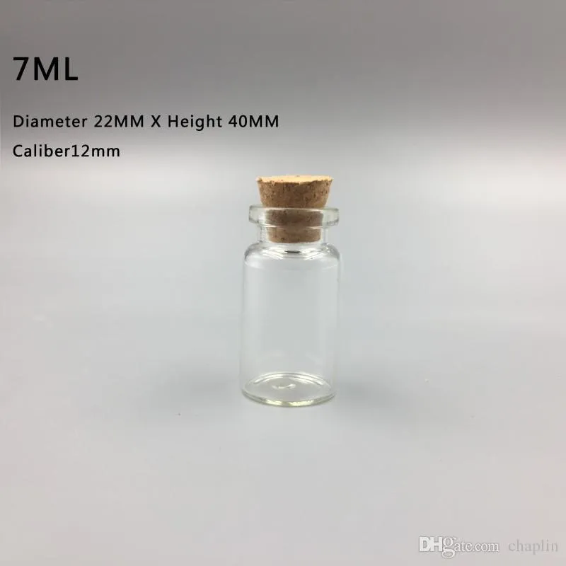 7ML 22X40X12MM Small Mini Clear Glass bottles Jars with Cork Stoppers/ Message Weddings Wish Jewelry Party Favors