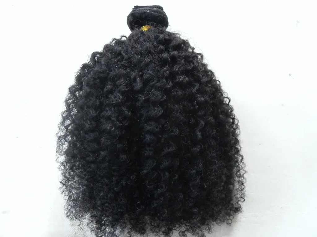 Brasilianska Human Virgin Remy Clip Ins Hair Extensions Kinky Curls Haft Weft Jet Black 1 # Färg