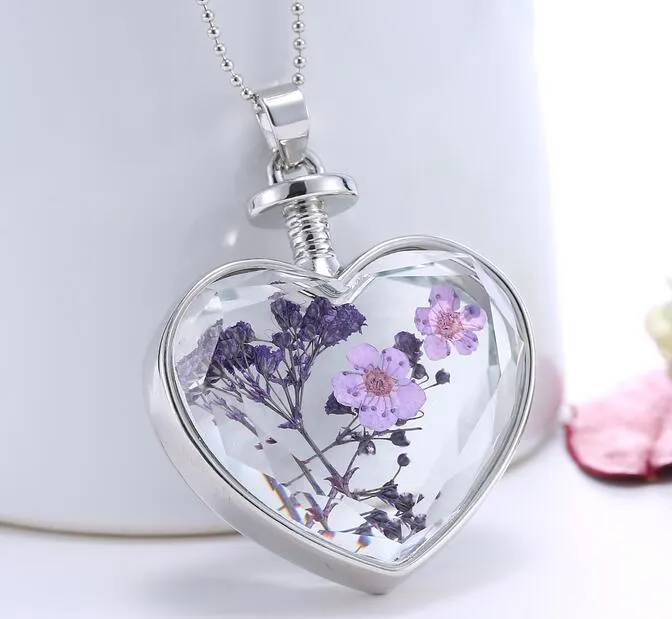 Collier Pendentif Réglable Fleur Séchée Résine - Violet Ou Vert, Neuf Sans Emballage