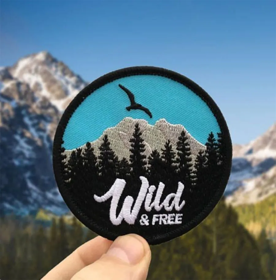 WILD&FREE PATCH MOUTAIN FOREST Adventure Embroidered Patch Iron on Clothing Cute Decoration Badges Free Shipping