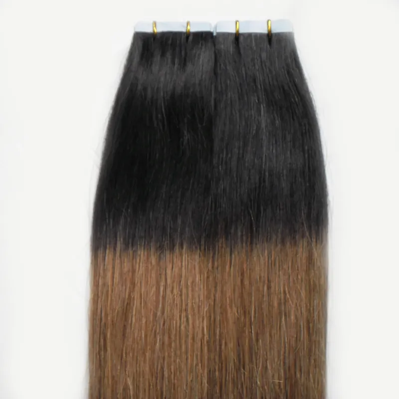 Ombre Brasilianskt hår 100g 40st rak # 1b / 6 Tape i mänskliga hårförlängningar Ombre Virgin Remy Skin Wefts Human Hair