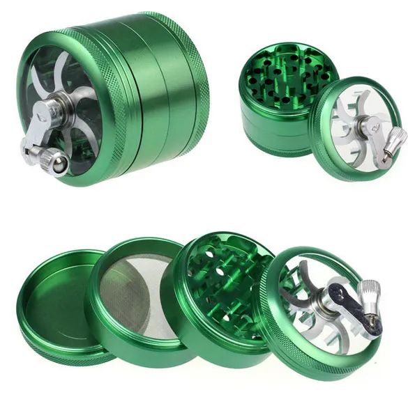 4 Layer 55mm Zinc Alloy Herb Grinder With Handle For Tobacco, Spices