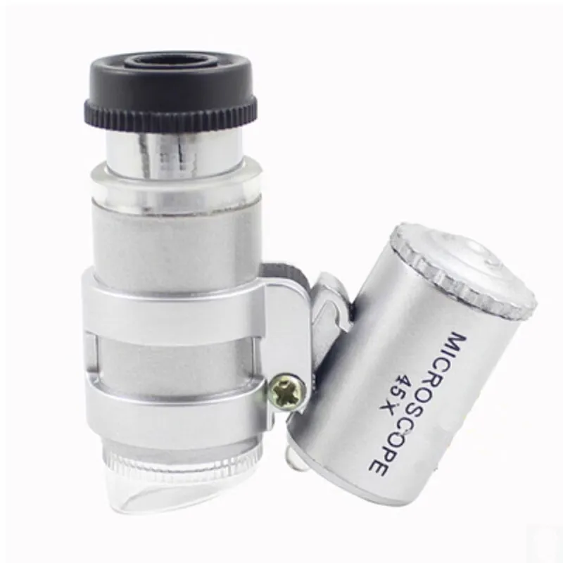 Microscópio 45x Linha lúpica de joalheria Mini Microscópios de bolso com luz LED com lupa de bolsa de couro MG10081-4