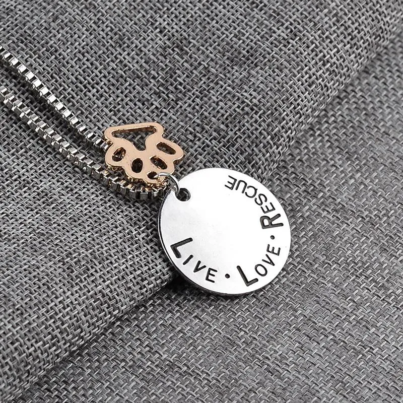 Live Love Rescue Letter Love Cut Dog Claw Lover Hängsmycke Halsband Katt Hund Paw Print Pendant Halsband Mödrar Dag Smycken Gift