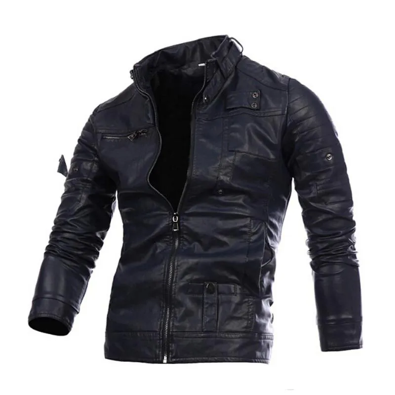 Männer Motorrad Schwarz Männlichen Leder Jacken Taste Zipper Biker Pilot Schaffell Mantel M-2XL hohe qualität