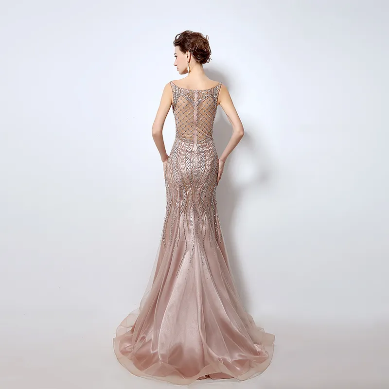 Image réelle Dubaï Rode De Soiree Illusion Longues Robes De Soirée 2019 Nouveau Luxe Cristal Perlé Sirène Robe De Bal Real Po pour Wom7560929