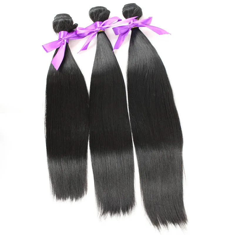 6 Bundles + freies Verschiffen erstklassiges seidiges gerades Haar-Einschlagfaden-Faser natürliche Farbe 1B Hochtemperatur-Haar-spinnendes Haar-Verlängerung
