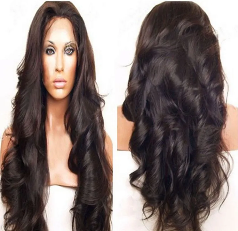 brazilian human virgin hair wigs loose wave style hair product natural black color 130% desnity lace front wigs
