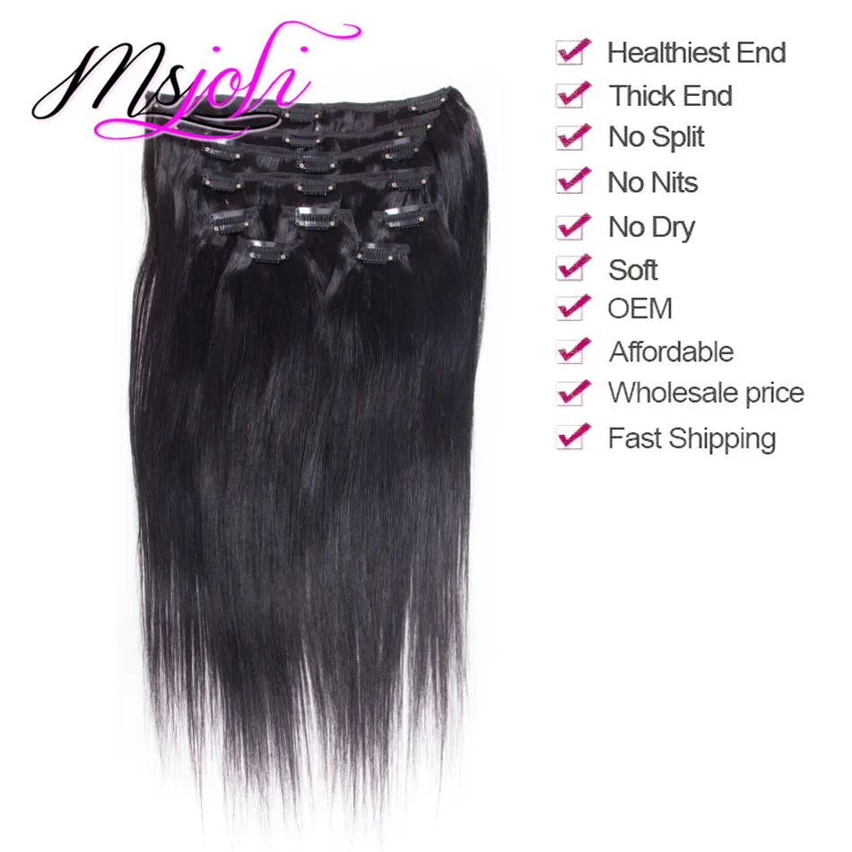 9A Indian Virgin Human Hair Clip In Extension Straight Full Head Natural Color lot 1228 Inches From Ms Joli6484984