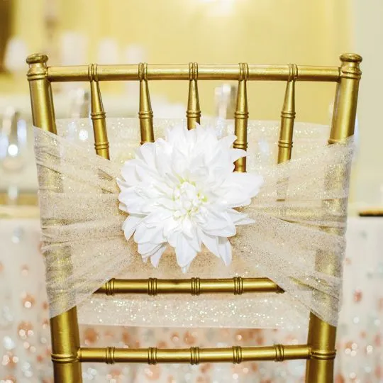 2016 tulle 3d blomma sparkly stol sashes romantisk vacker stol täcker billiga skräddarsydda bröllopstillbehör