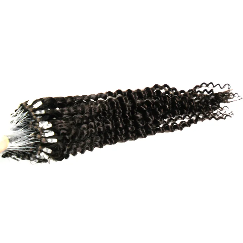 Kinky Curly Micro Loop Ring Koraliki Remy Human Hair Extensions Easy Links Brazylijski Dziewiczy Włosy Kolor Naturalny 100g